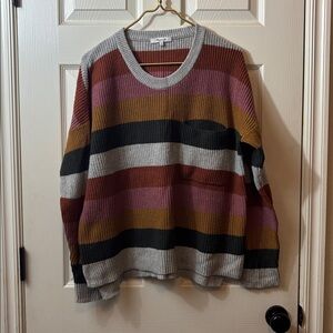 Madewell Striped Rib-Knit Crewneck Sweater in Mustard, Pink, Gray & Olive